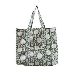 Quilted Cotton Hand Printed Reversible Large Multicolor Cotton Tote O_O